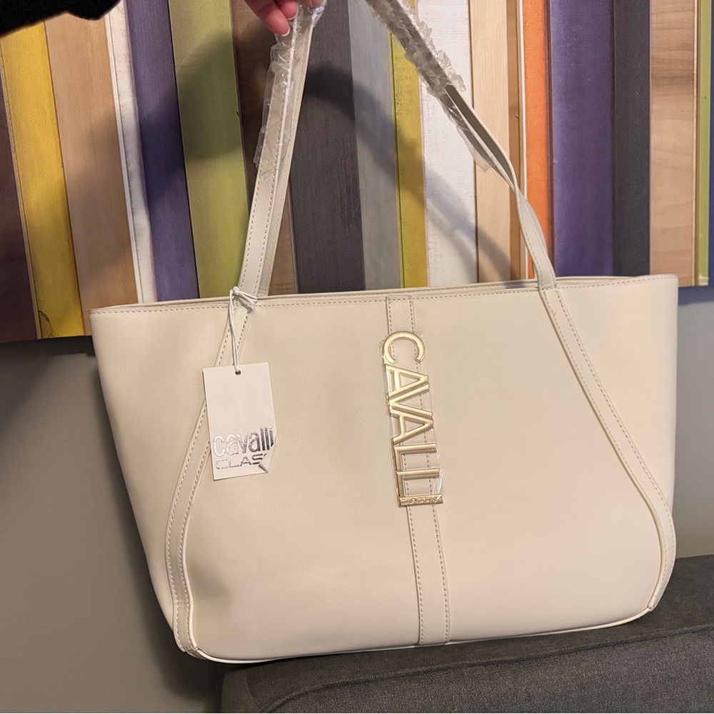 Cavalli Class Elegant Cream Tote Bag